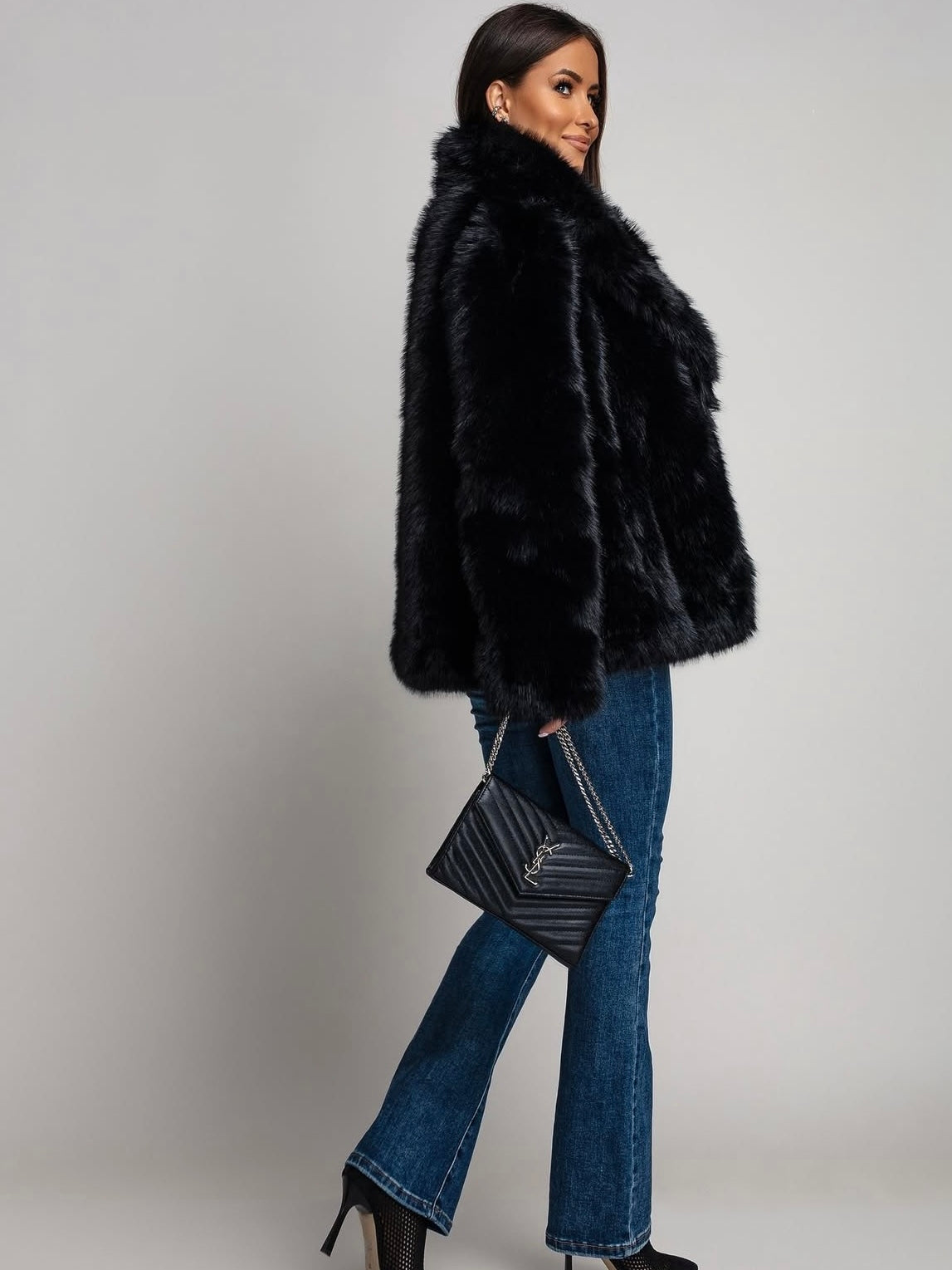 NEVARA™ | Luxe Black Faux Fur Jacket