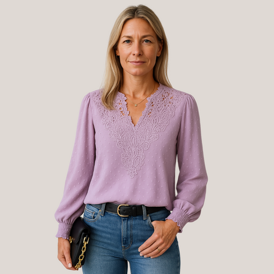 MARISE™ | V-Neck Blouse Featuring Elegant Feminine Accents
